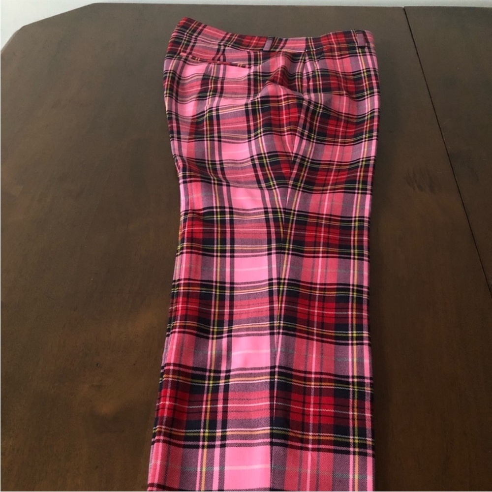 New! J.CREW Cameron Parke Tartan pink Plaid Pants Trousers Size 6 small - Picture 2 of 13